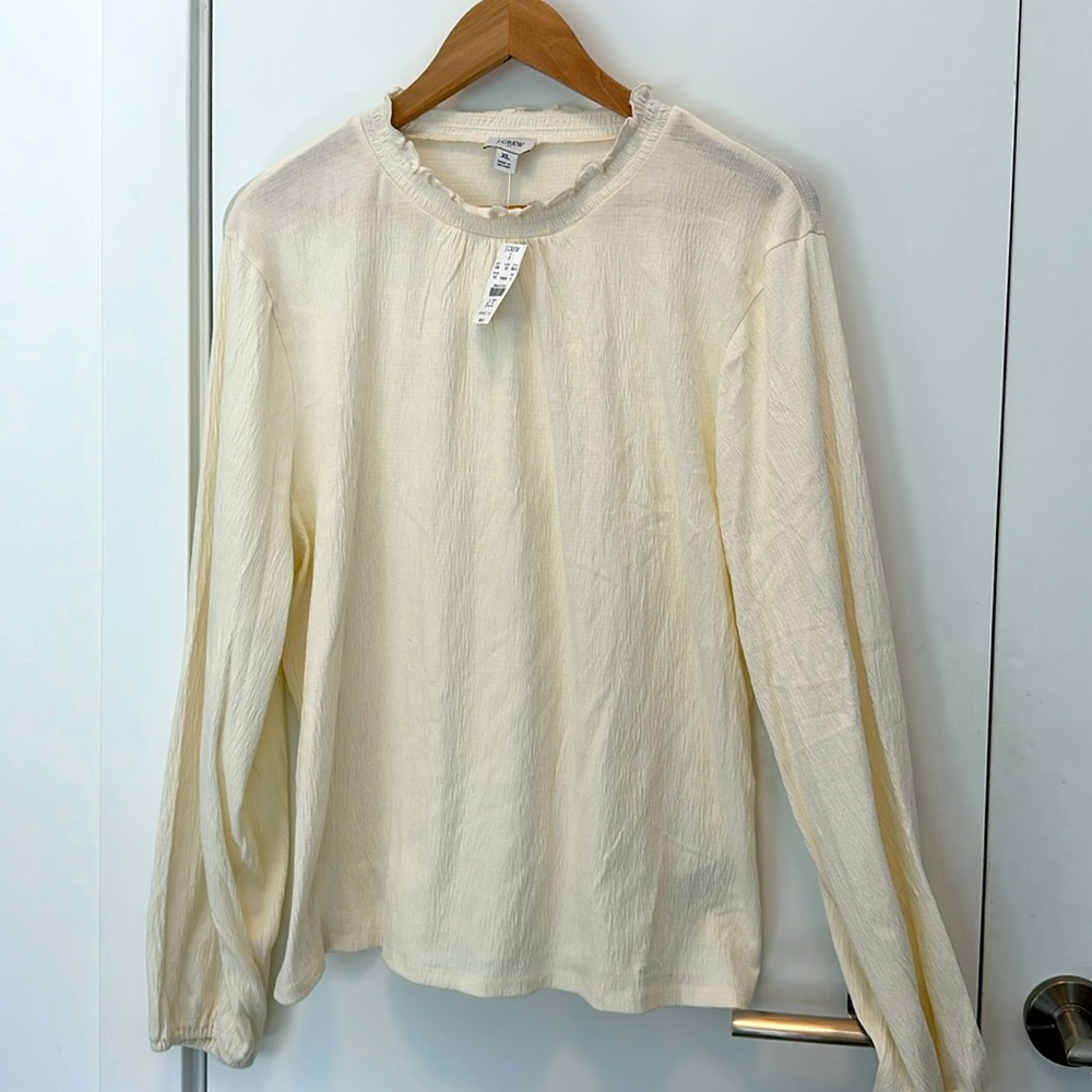 NWT J Crew cream smocked neck top. Size XL